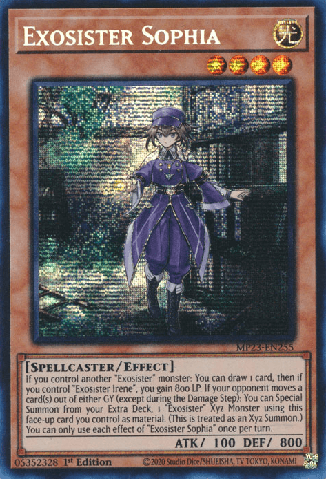 1st Edition, Dueling Heroes Collectors Tin - Mega Pack (25th Anniversary Edition), Effect Monster, Light, Prismatic Secret Rare, Spellcaster Exosister Sophia [MP23-EN255] Prismatic Secret Rare - Trading Card World
