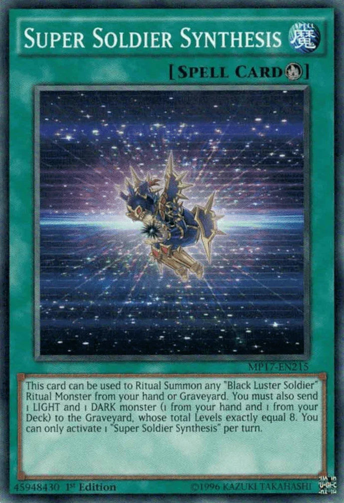 1st Edition, 2017 Mega-Tins Mega Pack, Common, Ritual Spell, Spell Super Soldier Synthesis [MP17-EN215] Common - Trading Card World