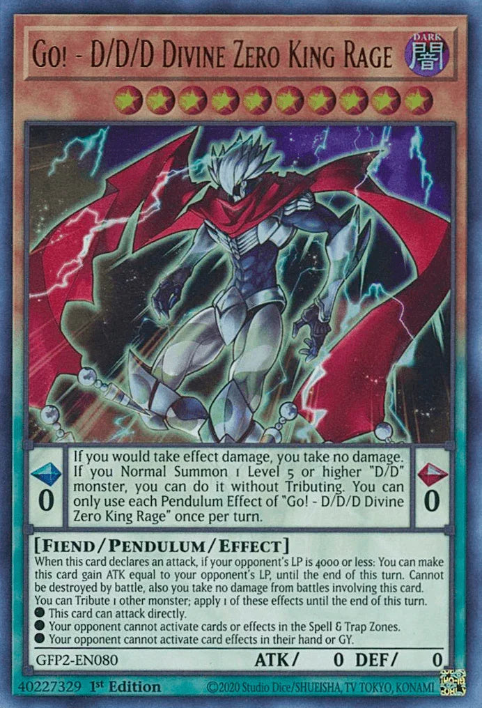 1st Edition, Dark, Fiend, Ghosts From the Past: The 2nd Haunting, Pendulum/Effect Monster, Ultra Rare Go! - D/D/D Divine Zero King Rage [GFP2-EN080] Ultra Rare - Trading Card World