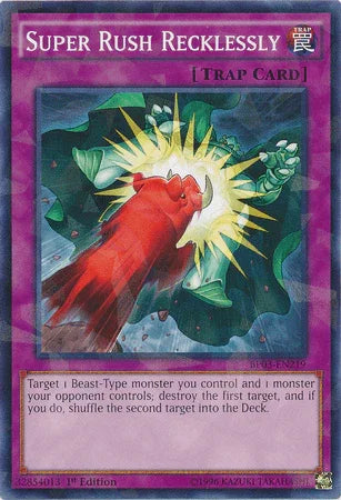 1st Edition, Battle Pack 3: Monster League, Normal Trap, Shatterfoil Rare, Trap Super Rush Recklessly [BP03-EN219] Shatterfoil Rare - Trading Card World