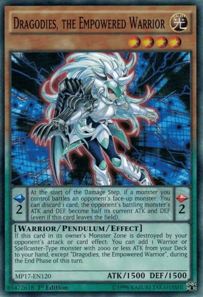 1st Edition, 2017 Mega-Tins Mega Pack, Common, Light, Pendulum/Effect Monster, Warrior Dragodies, the Empowered Warrior [MP17-EN120] Common - Trading Card World
