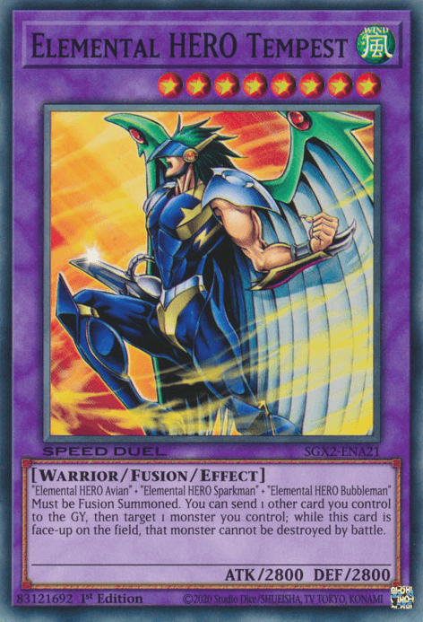 1st Edition, Common, Fusion/Effect Monster, Speed Duel GX: Midterm Paradox, Warrior, Wind Elemental HERO Tempest [SGX2-ENA21] Common - Trading Card World