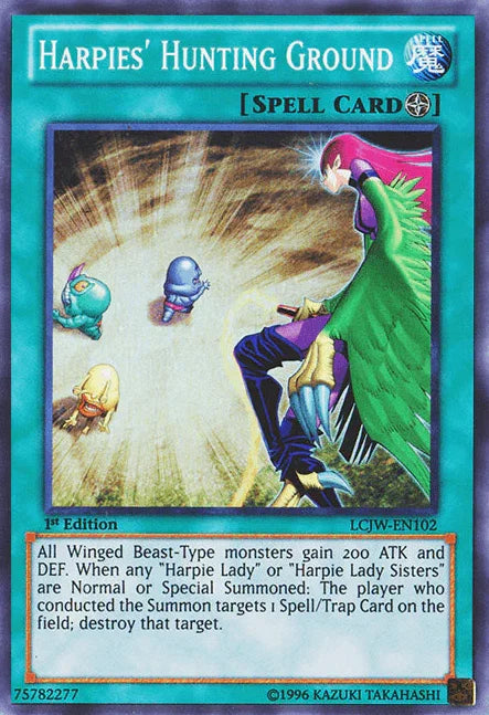 1st Edition, Field Spell, Legendary Collection 4: Joey's World, Spell, Super Rare Harpies' Hunting Ground [LCJW-EN102] Super Rare - Trading Card World