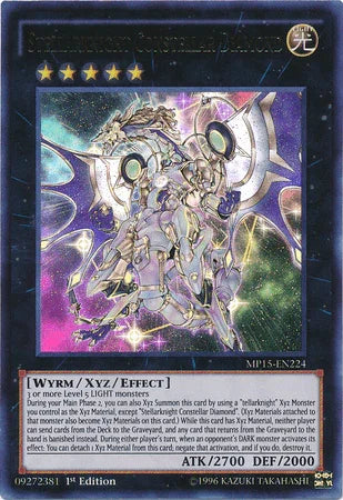 1st Edition, 2015 Mega-Tins Mega Pack, Light, Ultra Rare, Wyrm, Xyz/Effect Monster Stellarknight Constellar Diamond [MP15-EN224] Ultra Rare - Trading Card World