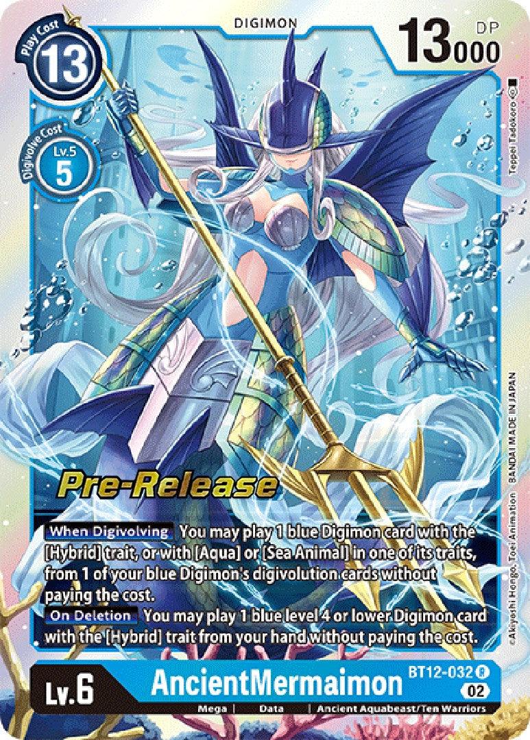 Across Time Pre-Release Cards, Ancient Aquabeast/Ten Warriors, Blue, BT12-032, Data, Digimon, Mega, Rare AncientMermaimon [BT12-032] [Across Time Pre-Release Cards] - Trading Card World