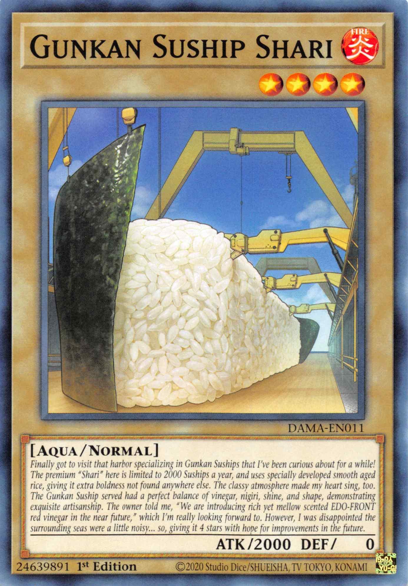 1st Edition, Aqua, Common, Dawn of Majesty, Fire, Normal Monster Gunkan Suship Shari [DAMA-EN011] Common - Trading Card World
