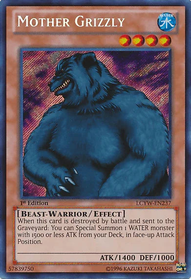 1st Edition, Beast-Warrior, Effect Monster, Legendary Collection 3: Yugi's World, Secret Rare, Unlimited, Water Mother Grizzly [LCYW-EN237] Secret Rare - Trading Card World