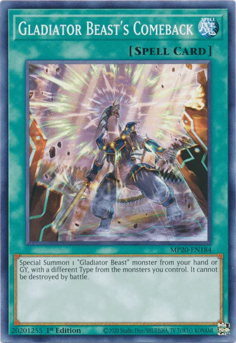 1st Edition, 2020 Tin of Lost Memories, Common, Normal Spell, Spell Gladiator Beast's Comeback [MP20-EN184] Common - Trading Card World