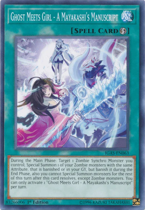 1st Edition, Common, Ignition Assault, Quick Play Spell, Spell, Unlimited Ghost Meets Girl - A Mayakashi's Manuscript [IGAS-EN063] Common - Trading Card World