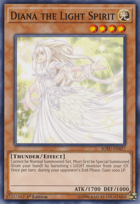 1st Edition, Common, Effect Monster, Light, Soul Fusion, Thunder, Unlimited Diana the Light Spirit [SOFU-EN027] Common - Trading Card World