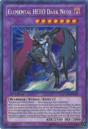 1st Edition, Dark, Fusion/Effect Monster, Legendary Collection 2, Secret Rare, Unlimited, Warrior Elemental HERO Dark Neos [LCGX-EN059] Secret Rare - Trading Card World