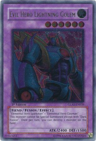 1st Edition, Fiend, Fusion/Effect Monster, Gladiator's Assault, Light, Ultimate Rare, Unlimited Evil Hero Lightning Golem [GLAS-EN039] Ultimate Rare - Trading Card World