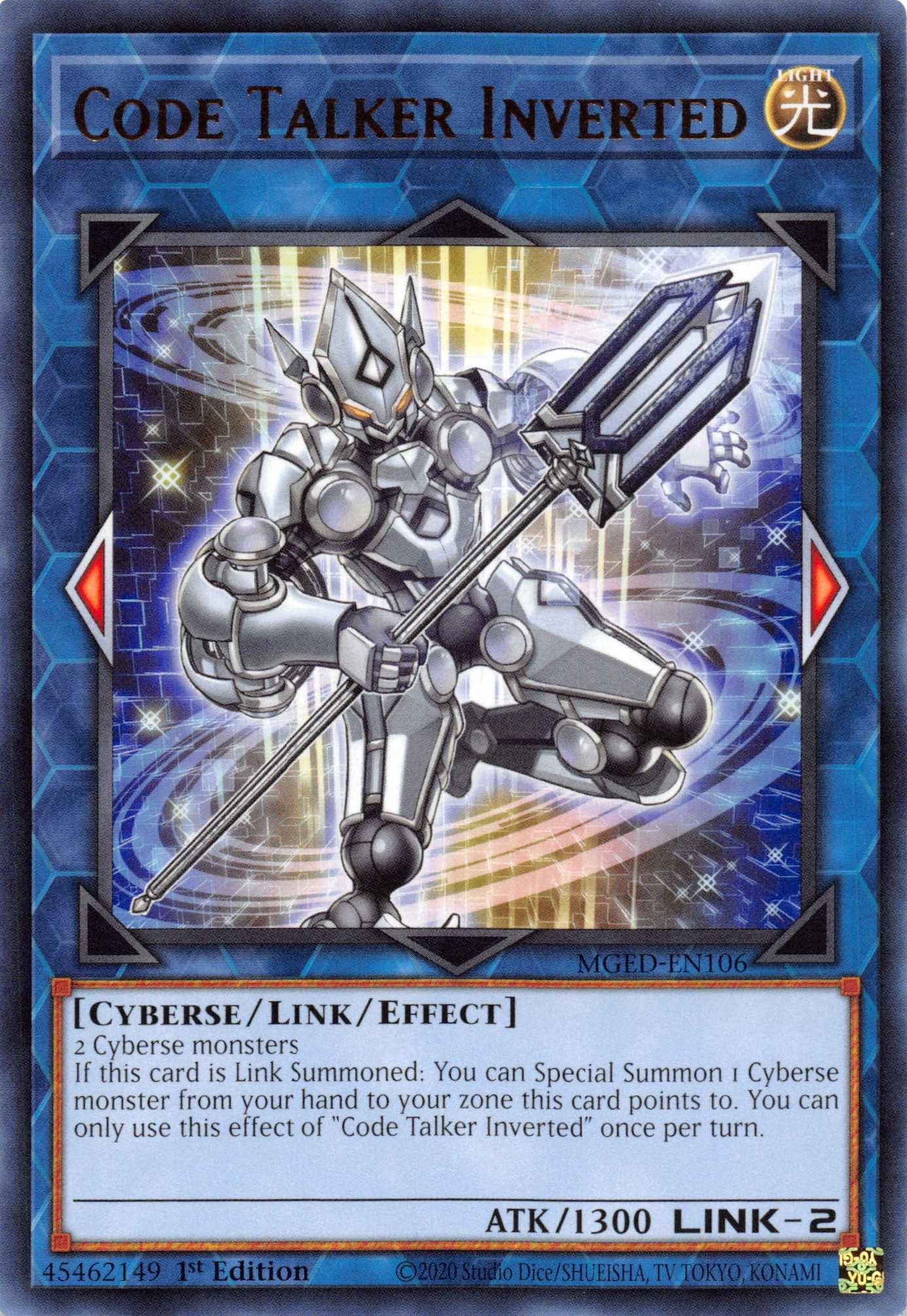 1st Edition, Cyberse, Light, Link/Effect Monster, Maximum Gold: El Dorado, Rare Code Talker Inverted [MGED-EN106] Rare - Trading Card World
