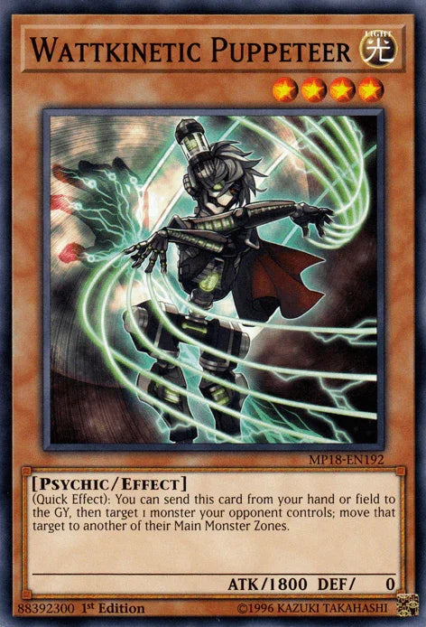 1st Edition, 2018 Mega-Tins Mega Pack, Common, Effect Monster, Light, Psychic Wattkinetic Puppeteer [MP18-EN192] Common - Trading Card World