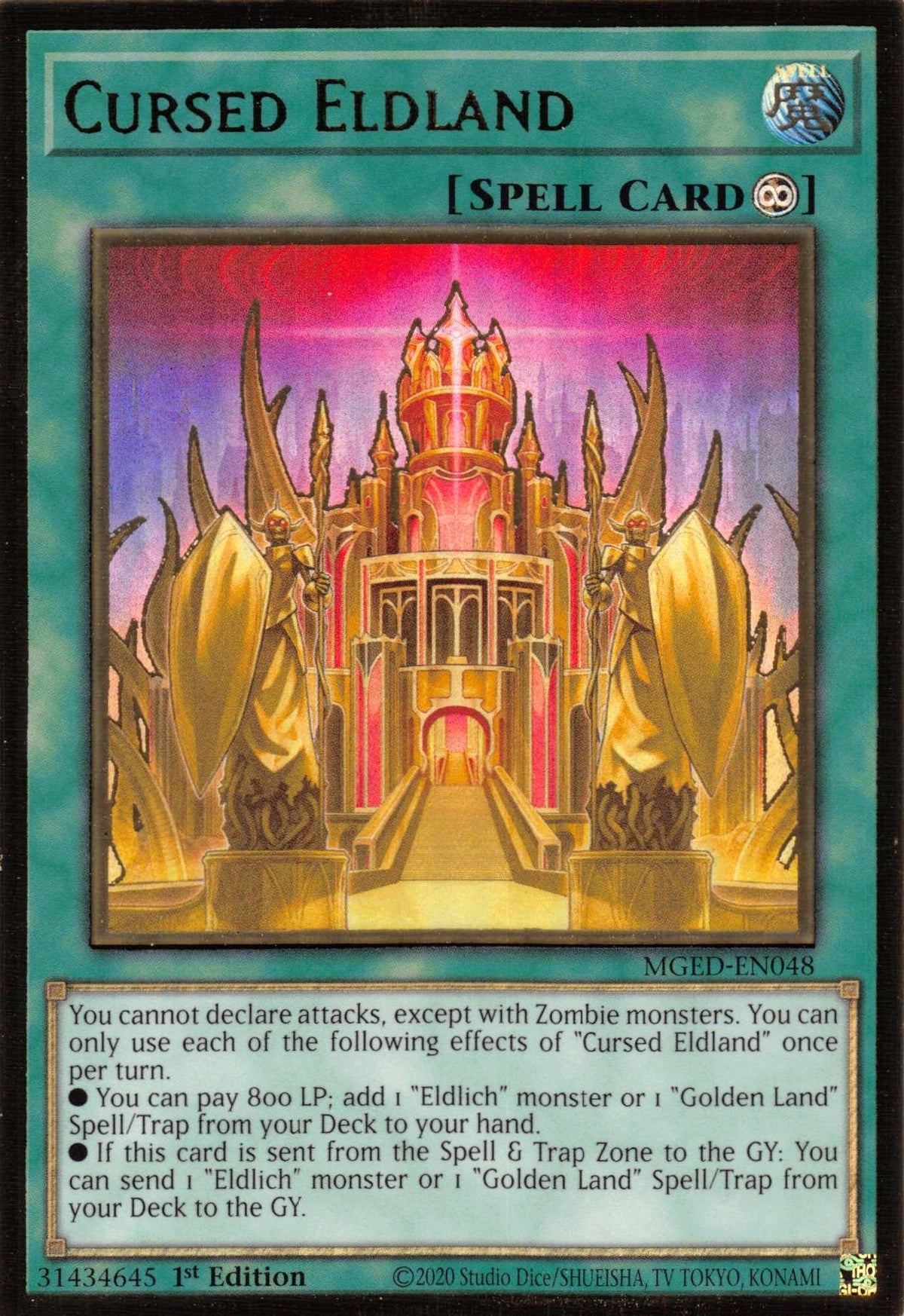1st Edition, Continuous Spell, Gold Rare, Maximum Gold: El Dorado, Spell Cursed Eldland [MGED-EN048] Gold Rare - Trading Card World