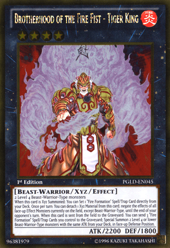 1st Edition, Beast-Warrior, Fire, Gold Rare, Premium Gold, Unlimited, Xyz/Effect Monster Brotherhood of the Fire Fist - Tiger King [PGLD-EN045] Gold Rare - Trading Card World