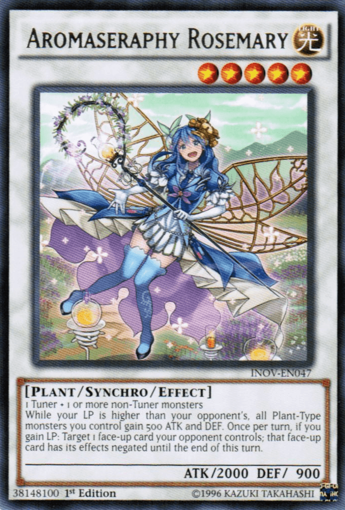 1st Edition, Invasion: Vengeance, Light, Plant, Rare, Synchro/Effect Monster, Unlimited Aromaseraphy Rosemary [INOV-EN047] Rare - Trading Card World