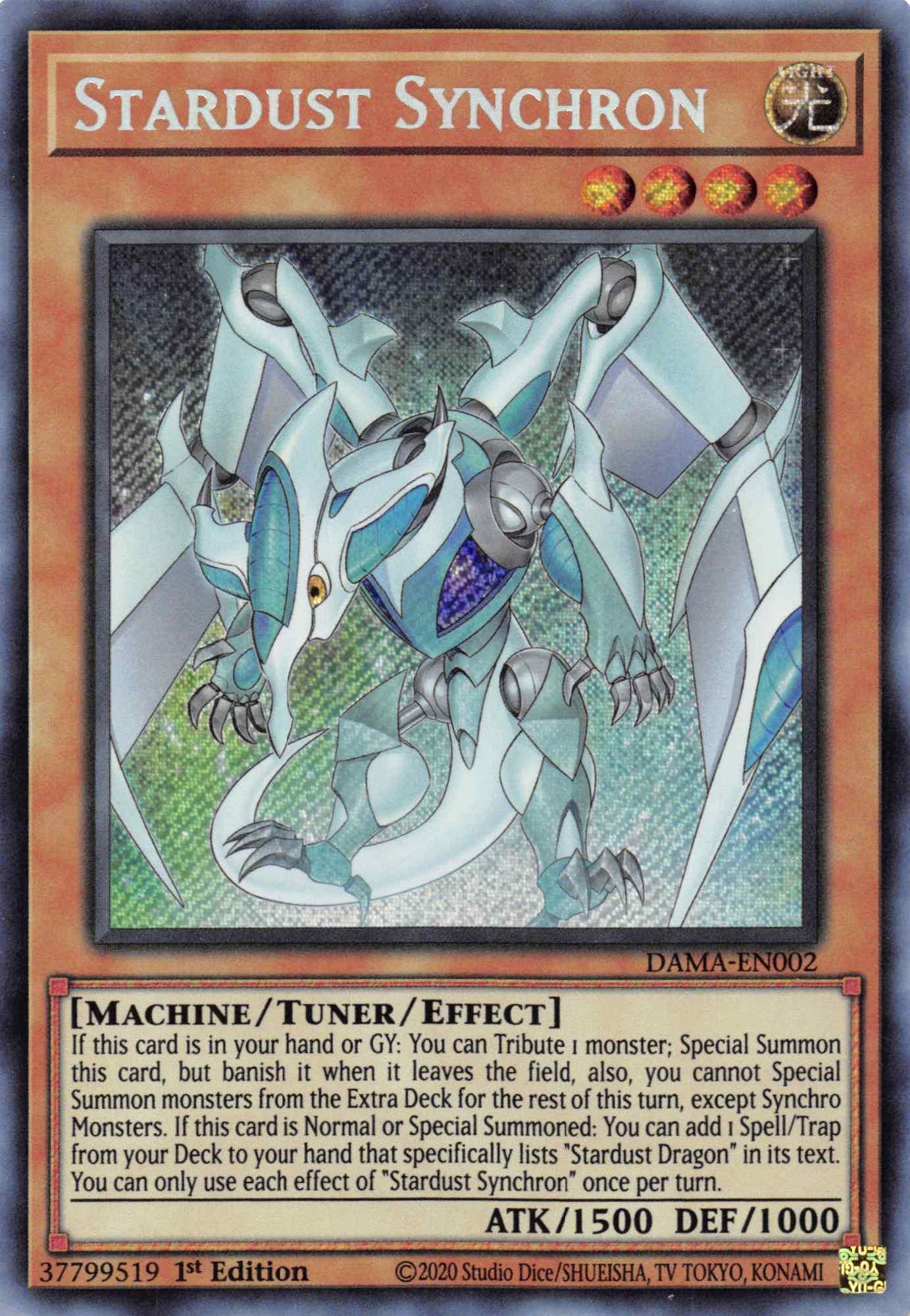 1st Edition, Dawn of Majesty, Light, Machine, Secret Rare, Tuner/Effect Monster Stardust Synchron [DAMA-EN002] Secret Rare - Trading Card World