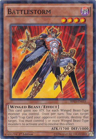 1st Edition, Battle Pack 3: Monster League, Dark, Effect Monster, Shatterfoil Rare, Winged Beast Battlestorm [BP03-EN055] Shatterfoil Rare - Trading Card World