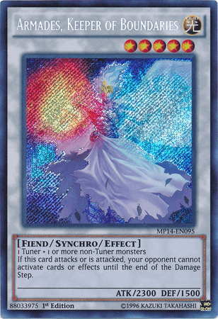 1st Edition, 2014 Mega-Tins Mega Pack, Fiend, Light, Secret Rare, Synchro/Effect Monster Armades, Keeper of Boundaries [MP14-EN095] Secret Rare - Trading Card World