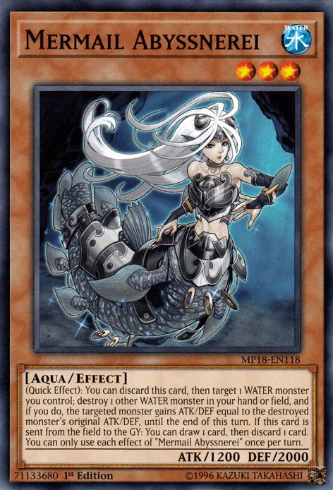 1st Edition, 2018 Mega-Tins Mega Pack, Aqua, Common, Effect Monster, Water Mermail Abyssnerei [MP18-EN118] Common - Trading Card World