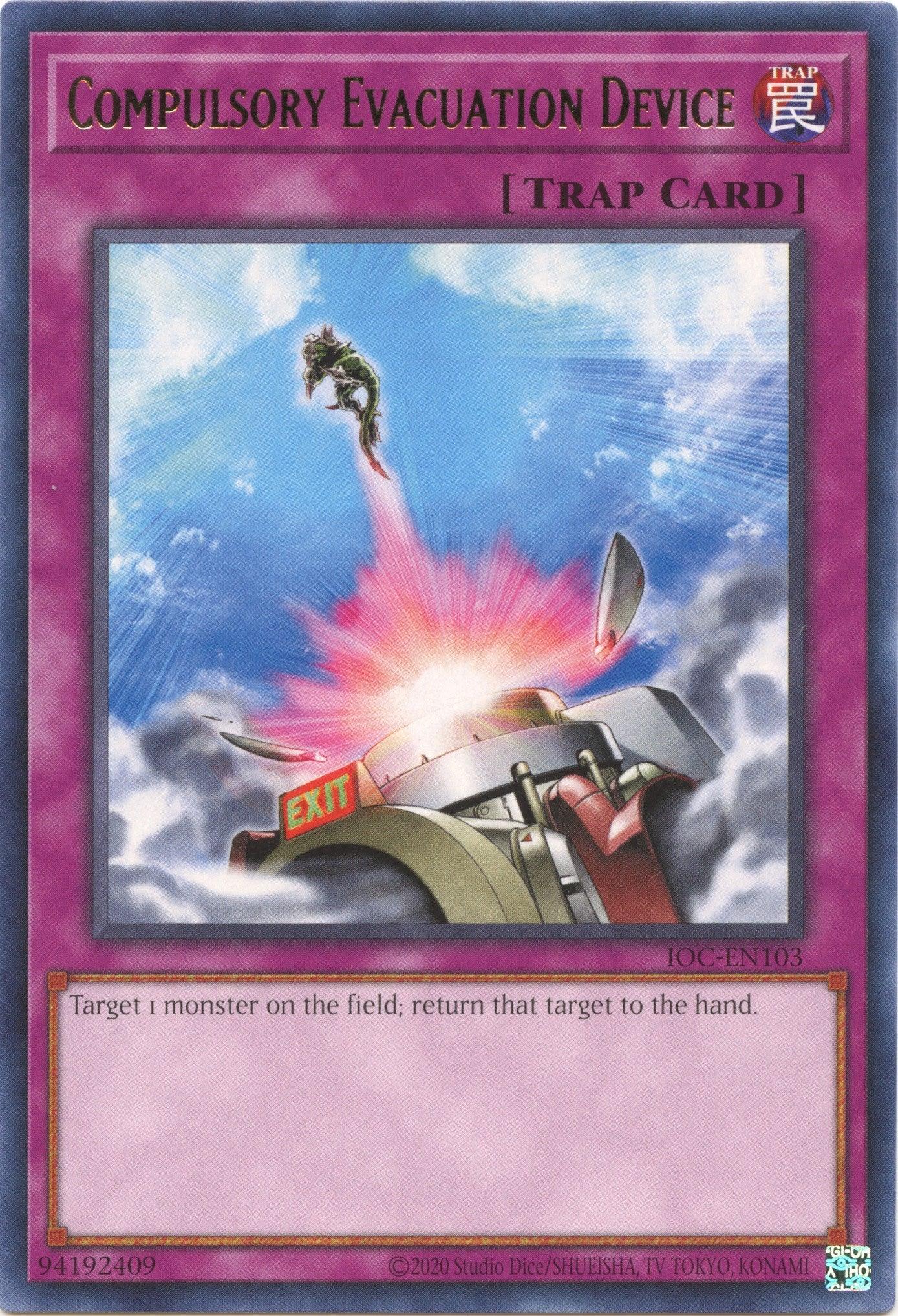 Invasion of Chaos (25th Anniversary Edition), Normal Trap, Rare, Trap, Unlimited Compulsory Evacuation Device (25th Anniversary) [IOC-EN103] Rare - Trading Card World