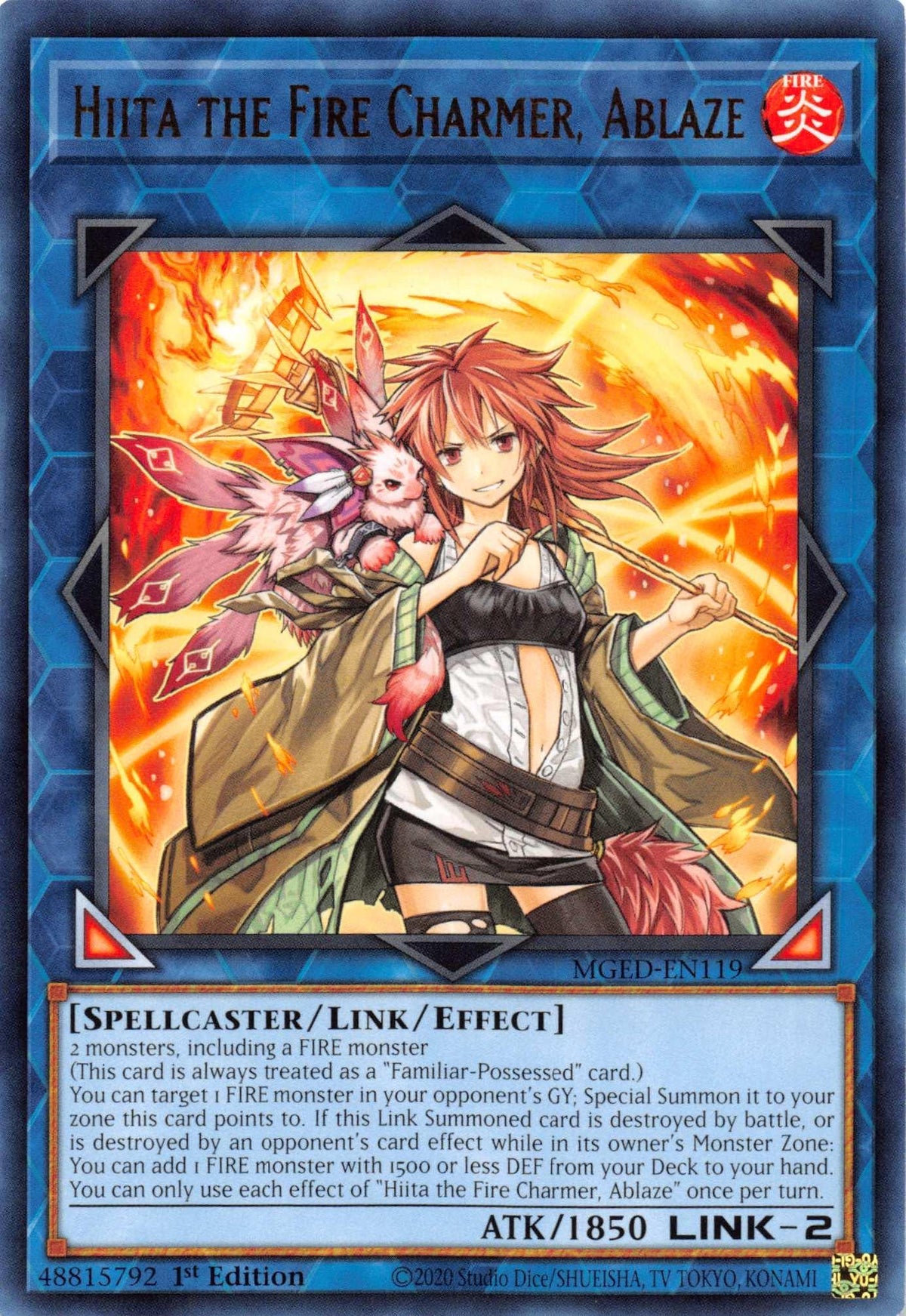 1st Edition, Effect Link Monster, Fire, Maximum Gold: El Dorado, Rare, Spellcaster Hiita the Fire Charmer, Ablaze [MGED-EN119] Rare - Trading Card World