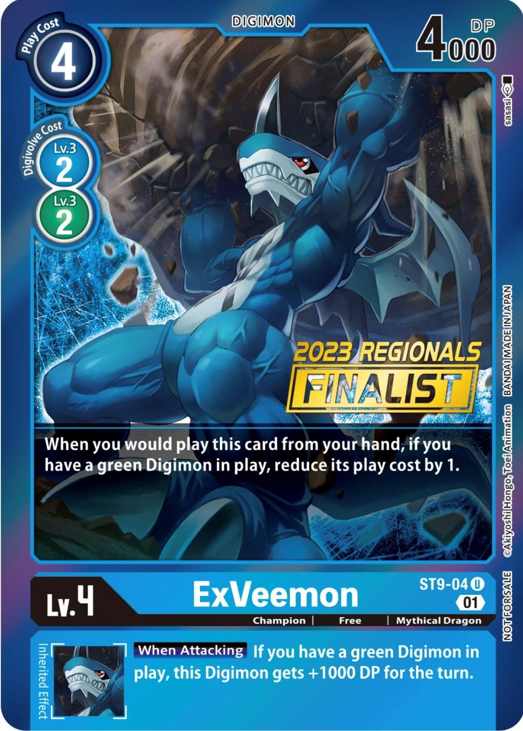 Blue, Champion, Digimon, Free, Mythical Dragon, Promo, ST9-04, Starter Deck: Ultimate Ancient Dragon Promos ExVeemon [ST9-04] (2023 Regionals Finalist) [Starter Deck: Ultimate Ancient Dragon Promos] - Trading Card World
