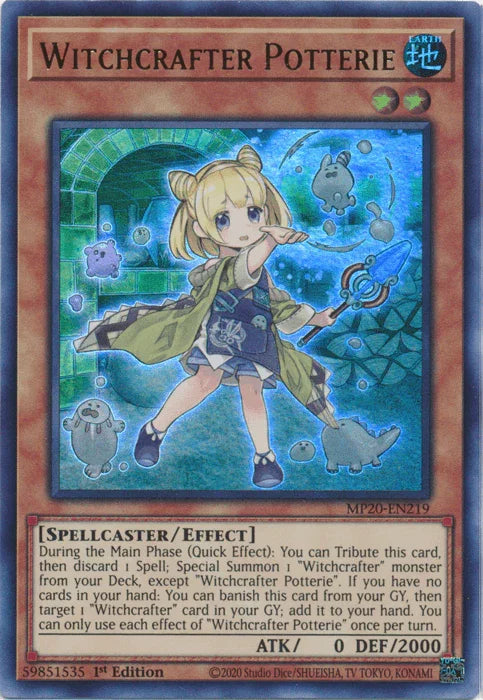 1st Edition, 2020 Tin of Lost Memories, Earth, Effect Monster, Spellcaster, Ultra Rare Witchcrafter Potterie [MP20-EN219] Ultra Rare - Trading Card World