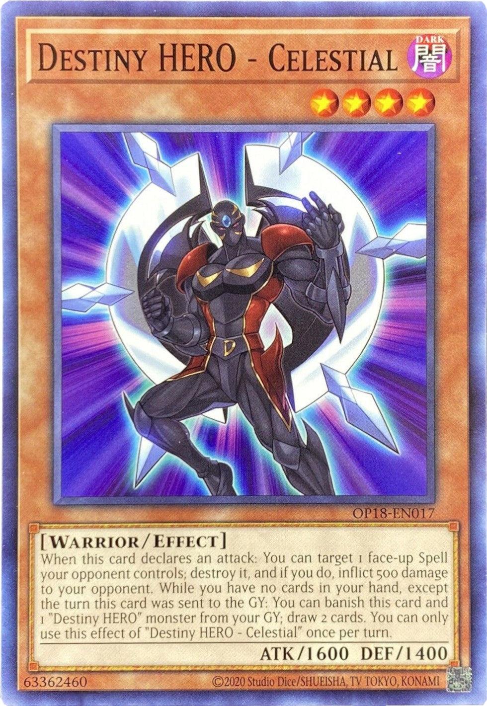 Common, Dark, Effect Monster, OTS Tournament Pack 18, Unlimited, Warrior Destiny HERO - Celestial [OP18-EN017] Common - Trading Card World