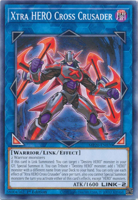 1st Edition, 2020 Tin of Lost Memories, Common, Dark, Link/Effect Monster, Warrior Xtra Hero Cross Crusader [MP20-EN070] Common - Trading Card World