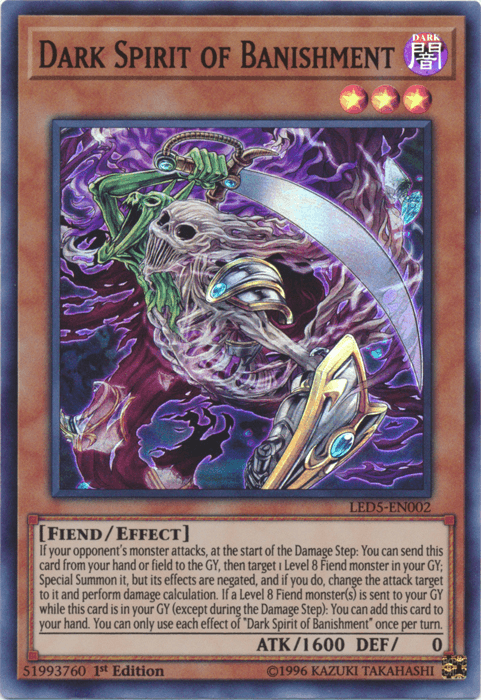 1st Edition, Dark, Effect Monster, Fiend, Legendary Duelists: Immortal Destiny, Super Rare Dark Spirit of Banishment [LED5-EN002] Super Rare - Trading Card World