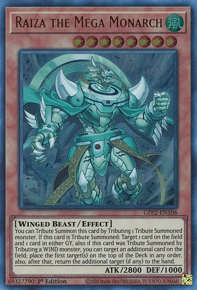 1st Edition, Effect Monster, Ghosts From the Past: The 2nd Haunting, Ultra Rare, Wind, Winged Beast Raiza the Mega Monarch [GFP2-EN106] Ultra Rare - Trading Card World