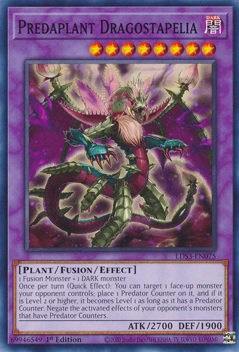 1st Edition, Common, Dark, Fusion/Effect Monster, Legendary Duelists: Season 3, Plant Predaplant Dragostapelia [LDS3-EN075] Common - Trading Card World