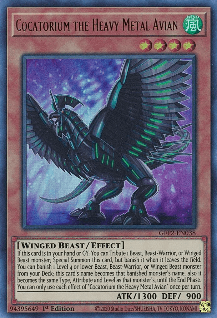 1st Edition, Effect Monster, Ghosts From the Past: The 2nd Haunting, Ultra Rare, Wind, Winged Beast Cocatorium the Heavy Metal Avian [GFP2-EN038] Ultra Rare - Trading Card World