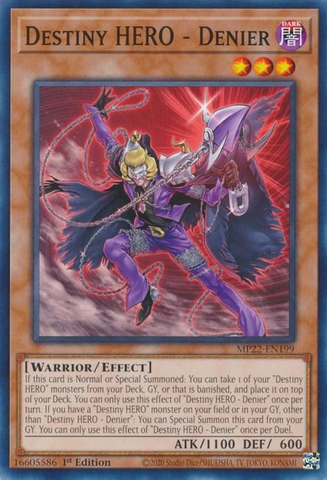 1st Edition, 2022 Tin of the Pharaoh's Gods, Common, Dark, Effect Monster, Warrior Destiny HERO - Denier [MP22-EN199] Common - Trading Card World