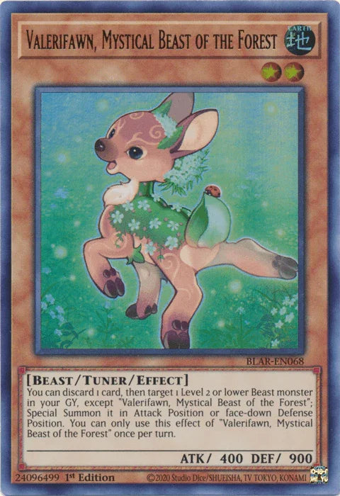 1st Edition, Battles of Legend: Armageddon, Beast, Earth, Tuner/Effect Monster, Ultra Rare Valerifawn, Mystical Beast of the Forest [BLAR-EN068] Ultra Rare - Trading Card World