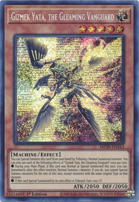 1st Edition, 2020 Tin of Lost Memories, Effect Monster, Light, Machine, Prismatic Secret Rare Gizmek Yata, the Gleaming Vanguard [MP20-EN163] Prismatic Secret Rare - Trading Card World