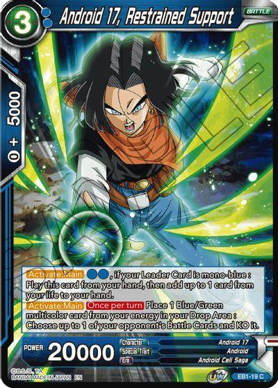 Android, Android 17, Android Cell Saga, Battle, Battle Evolution Booster, Blue, Common, EB1-19, Normal, Parallel Foil Android 17, Restrained Support (EB1-19) [Battle Evolution Booster] - Trading Card World