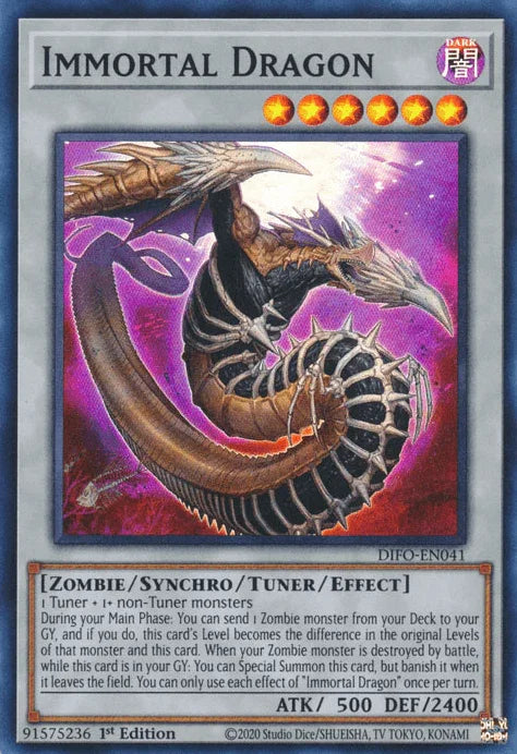 1st Edition, Dark, Dimension Force, Super Rare, Synchro/Tuner/Effect Monster, Zombie Immortal Dragon [DIFO-EN041] Super Rare - Trading Card World
