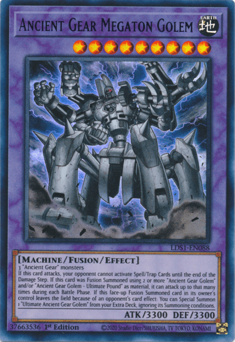 1st Edition, Earth, Fusion/Effect Monster, Legendary Duelists: Season 1, Machine, Ultra Rare Ancient Gear Megaton Golem (Blue) [LDS1-EN088] Ultra Rare - Trading Card World