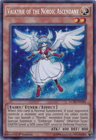 1st Edition, Fairy, Legendary Collection 5D's, Light, Secret Rare, Tuner/Effect Monster Valkyrie of the Nordic Ascendant [LC5D-EN184] Secret Rare - Trading Card World