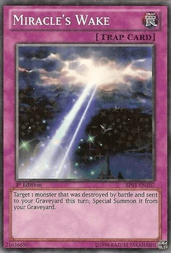 1st Edition, Battle Pack: Epic Dawn, Normal Trap, Starfoil Rare, Trap, Unlimited Miracle's Wake [BP01-EN107] Starfoil Rare - Trading Card World