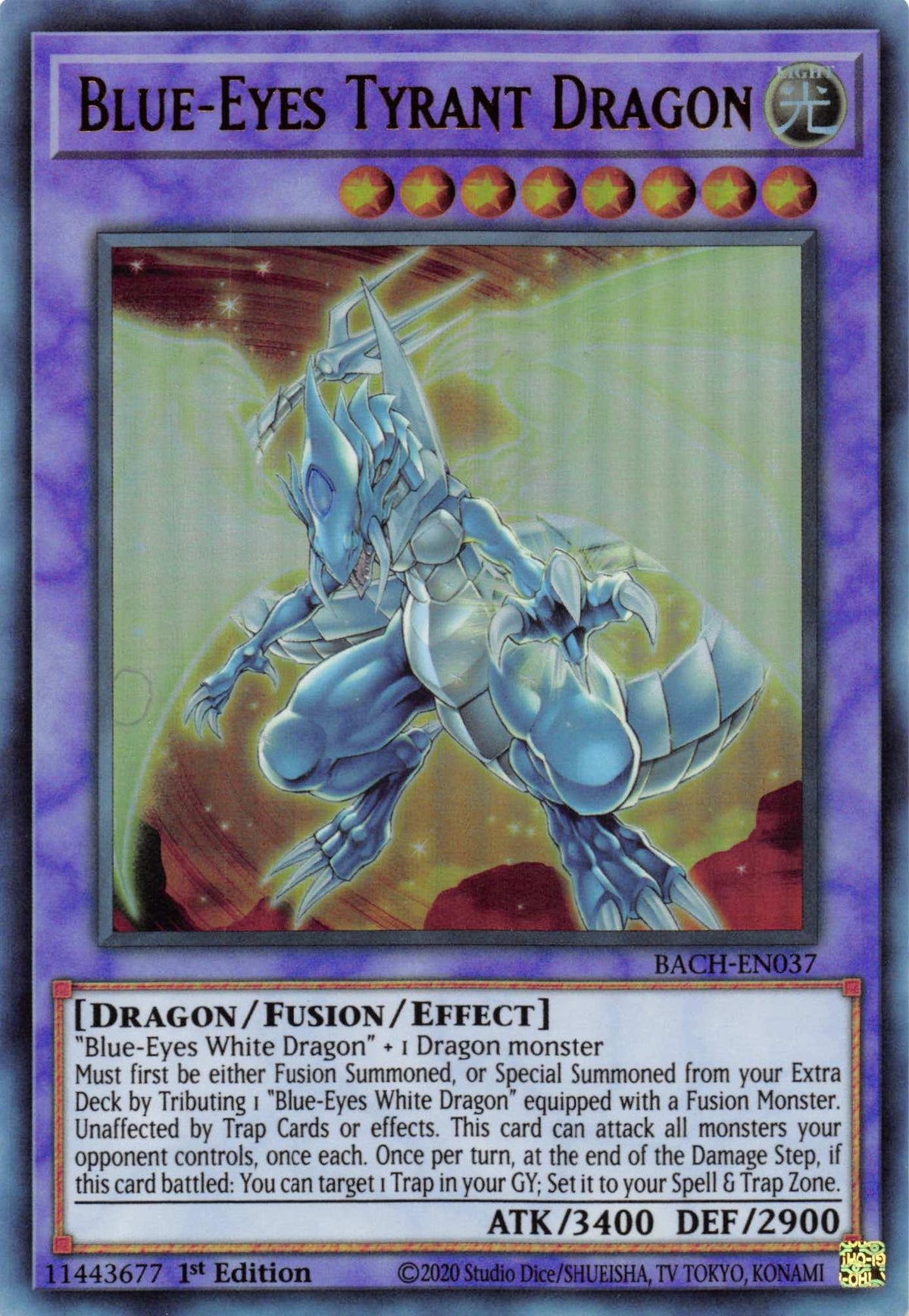 1st Edition, Battle of Chaos, Dragon, Fusion/Effect Monster, Light, Ultra Rare Blue-Eyes Tyrant Dragon [BACH-EN037] Ultra Rare - Trading Card World