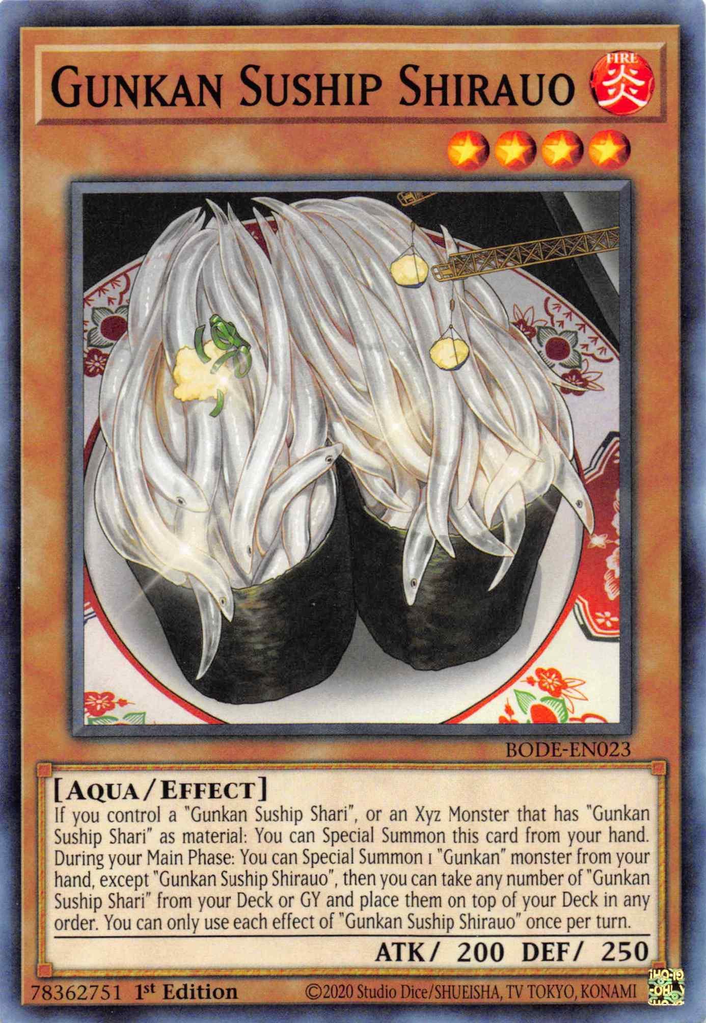 1st Edition, Aqua, Burst of Destiny, Common, Effect Monster, Fire Gunkan Suship Shirauo [BODE-EN023] Common - Trading Card World