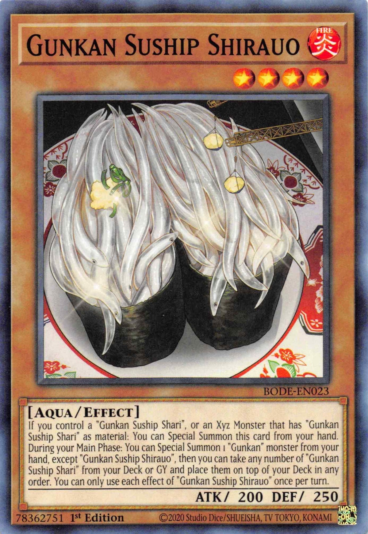 1st Edition, Aqua, Burst of Destiny, Common, Effect Monster, Fire Gunkan Suship Shirauo [BODE-EN023] Common - Trading Card World