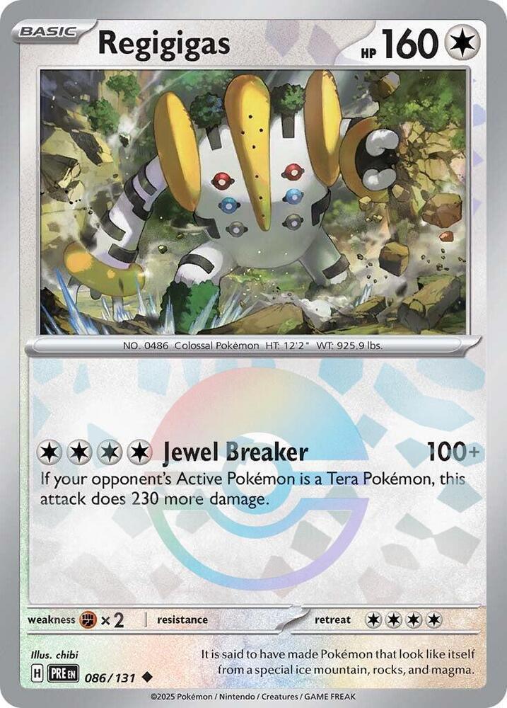 086, Colorless, Fighting [x2], Holofoil, Scarlet & Violet: Prismatic Evolutions, Uncommon Regigigas (086/131) (Poke Ball Pattern) [Scarlet & Violet: Prismatic Evolutions] - Trading Card World