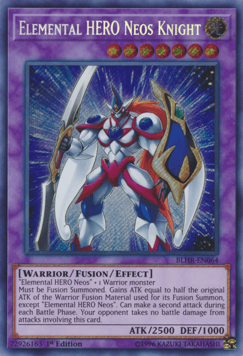 1st Edition, Battles of Legend: Hero's Revenge, Fusion/Effect Monster, Light, Secret Rare, Warrior Elemental Hero Neos Knight [BLHR-EN064] Secret Rare - Trading Card World