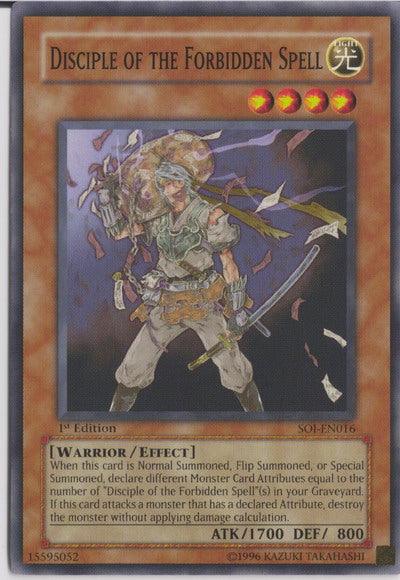 1st Edition, Common, Effect Monster, Light, Shadow of Infinity, Unlimited, Warrior Disciple of the Forbidden Spell [SOI-EN016] Common - Trading Card World