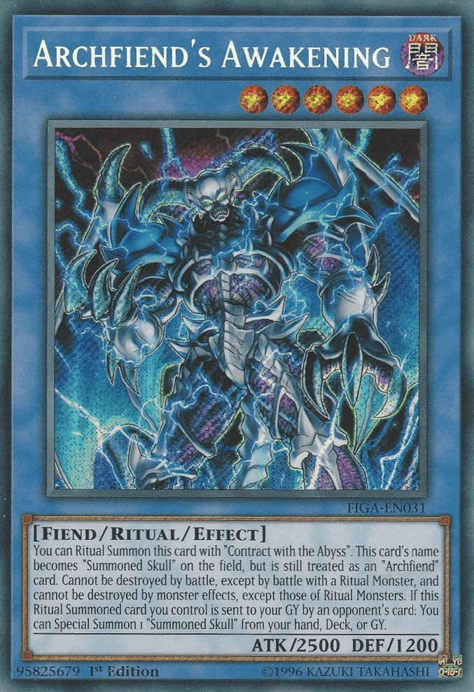 1st Edition, Dark, Fiend, Fists of the Gadgets, Ritual/Effect Monster, Secret Rare Archfiend's Awakening [FIGA-EN031] Secret Rare - Trading Card World